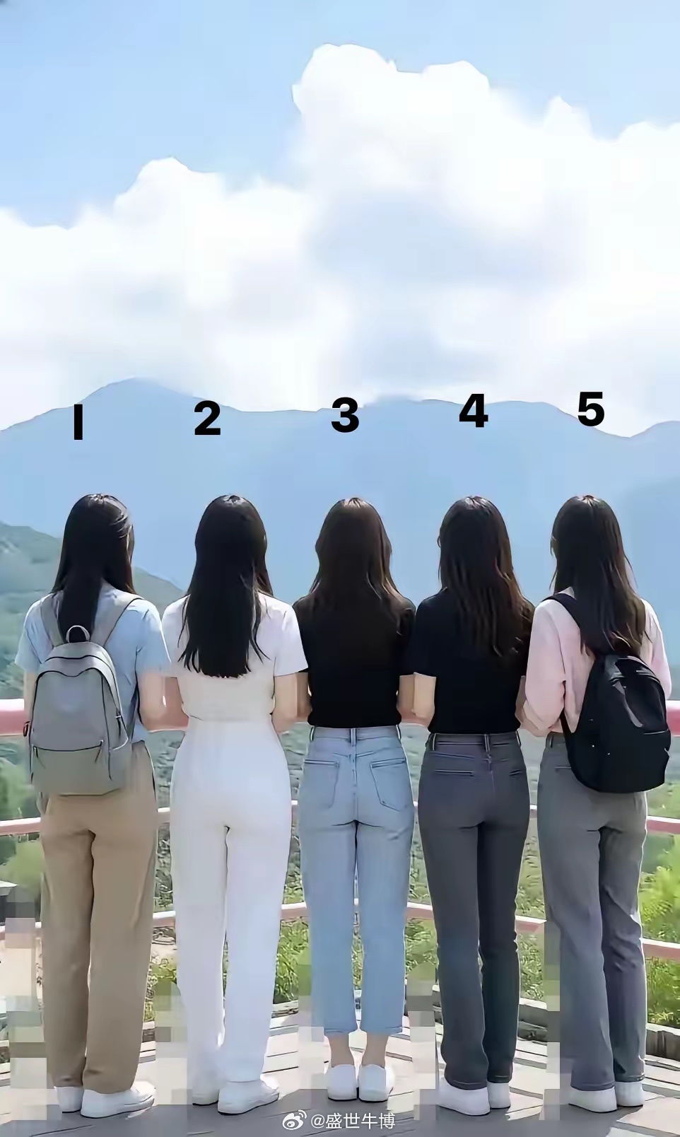 五位美女看背影都很漂亮，选一个做老婆，不要彩礼，倒贴20万，我选3号，看她的背影