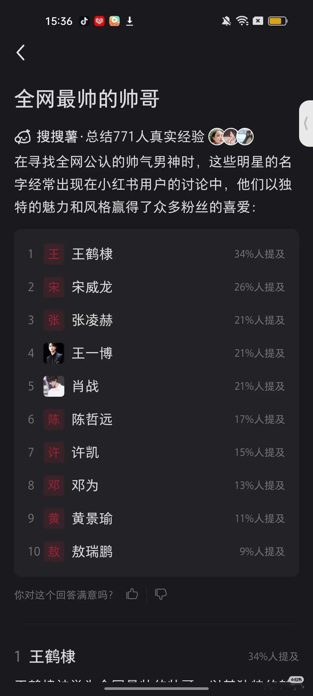 刚刚，xhs官方发布全网最帅的帅哥top5：
1、王鹤棣
2、宋威龙
3、张凌赫