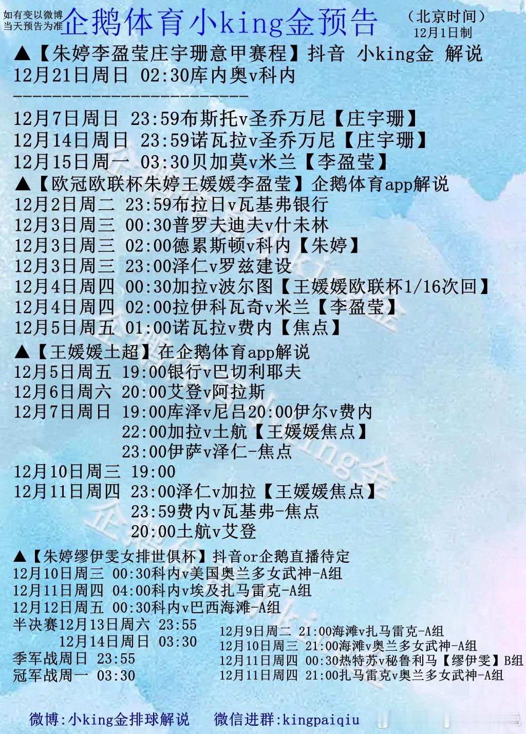 2025年12月1日最新预告图—— 25/26赛季最新预告图。本赛季朱婷 李盈莹