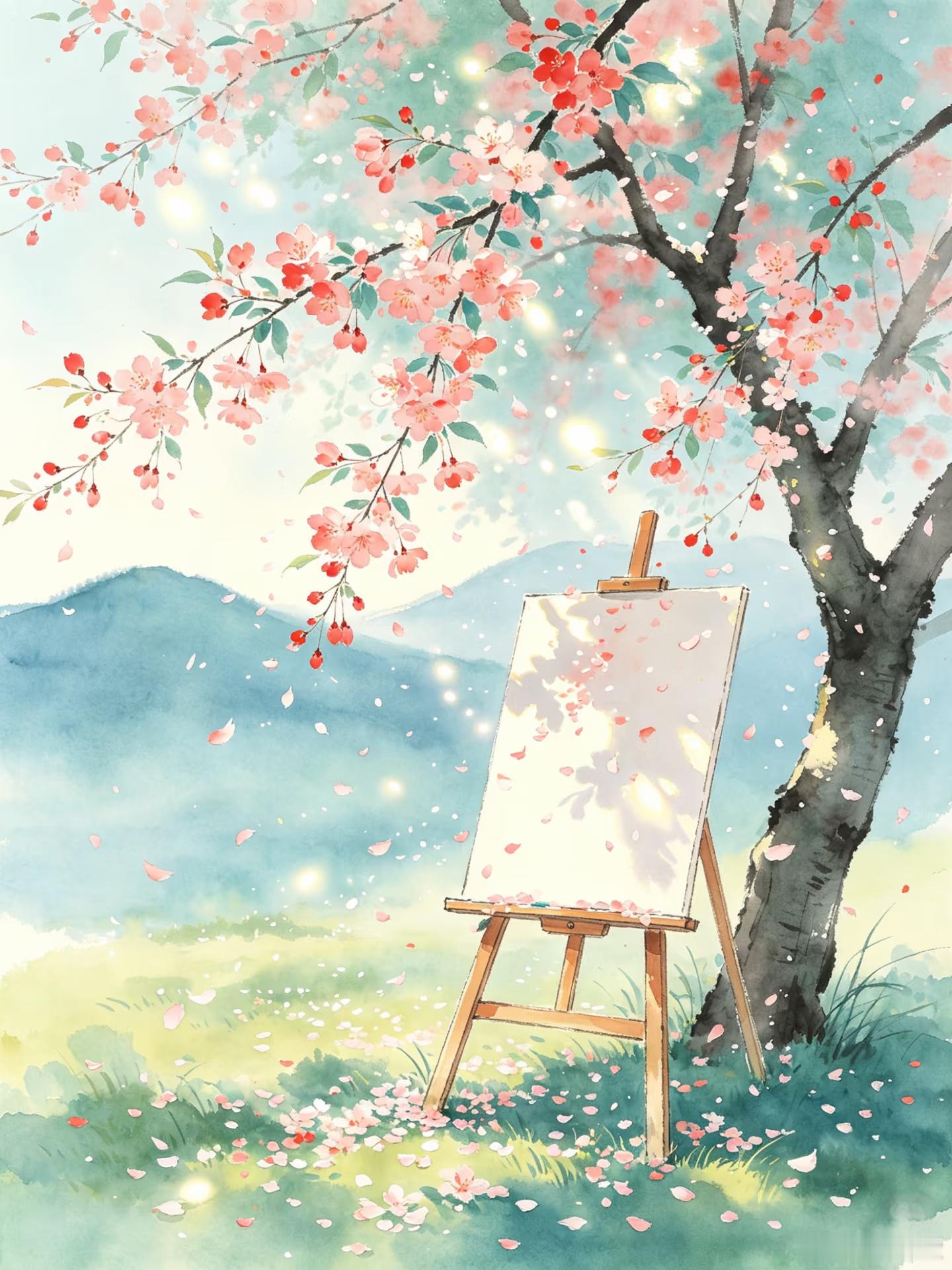 🌸画架支在春光里，樱花落笔成诗。留白处，风正誊写岁月的温柔。春日宴