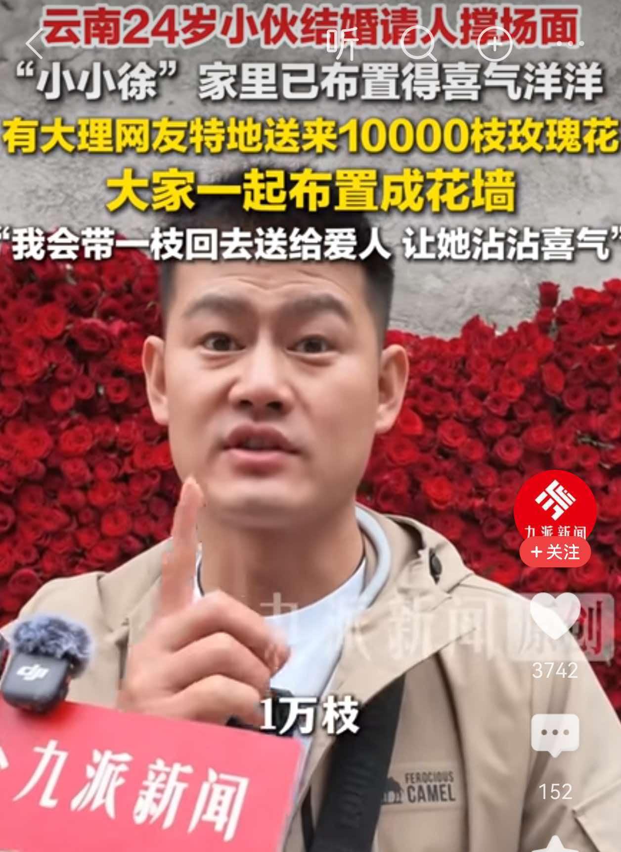 这位云南网友太有心了！

特意从大理买了1万支玫瑰，赶到小小徐家，用来装饰花墙。
