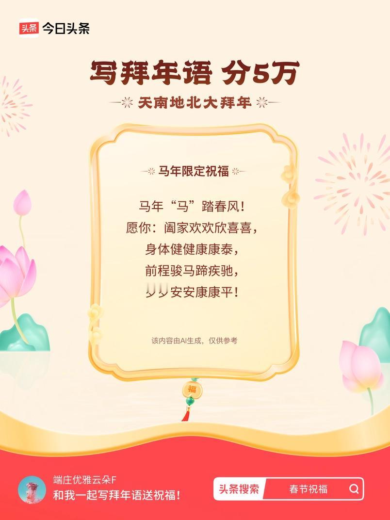 写拜年语送祝福新春拜年送祝福！我的祝福是：“马年“马”踏春风！愿你：阖家欢欢欣喜