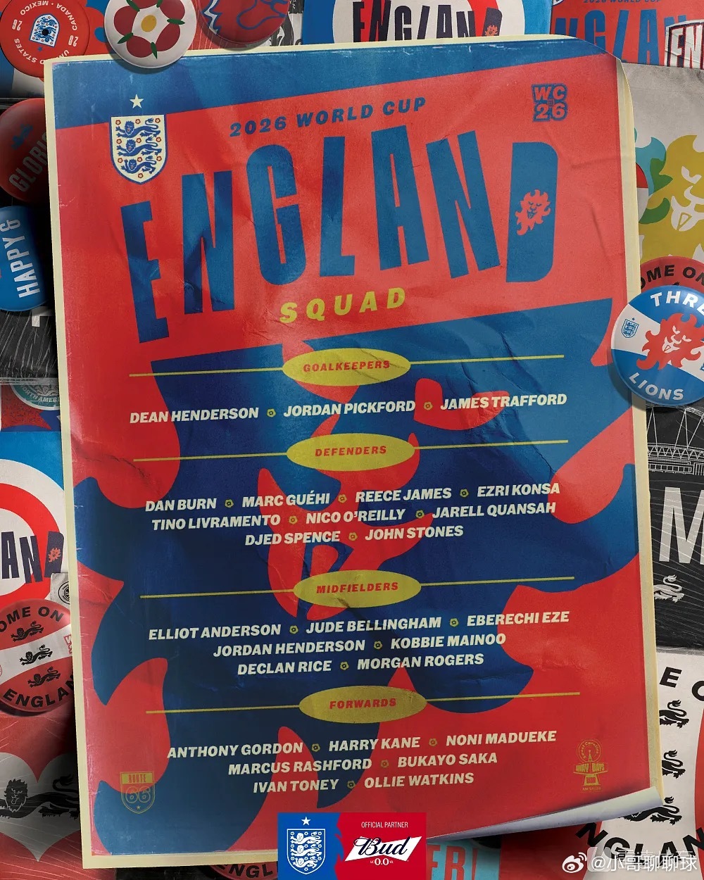 福登落选世界杯大名单今日，英格兰主帅图赫尔公布了球队出征美加墨世界杯的26人名单