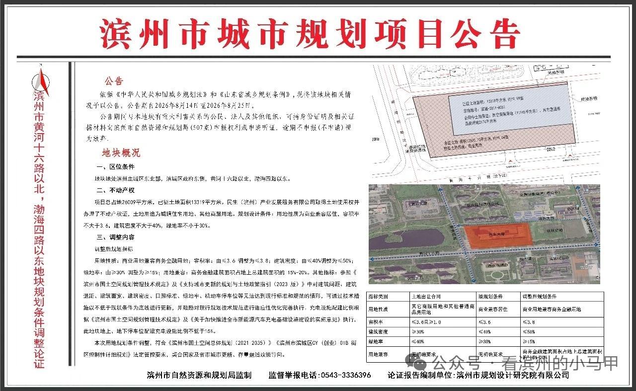 定位重塑！滨州民生大厦规划调整，告别商住转向商务金融赛道
 
2026年8月14