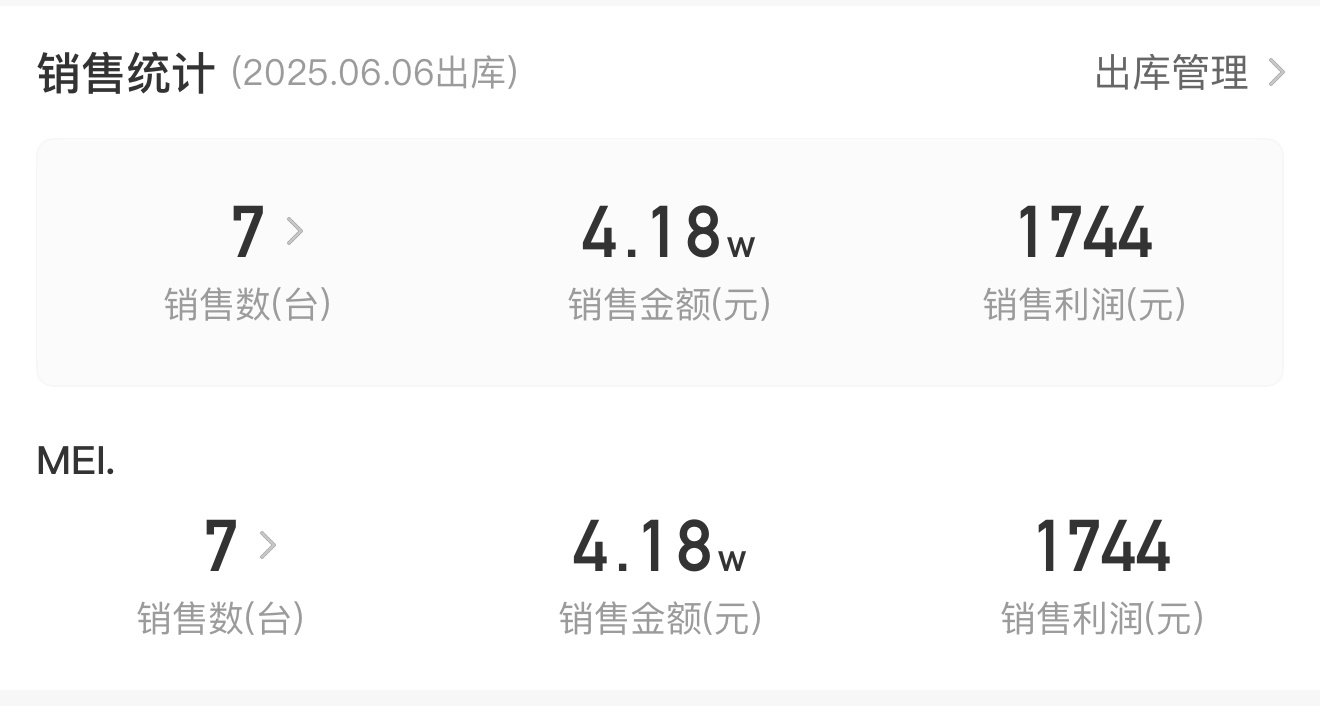 刚随手翻了翻上午出库的几台有锁+无锁，7台金额4.18W，毛利1744。平均毛利