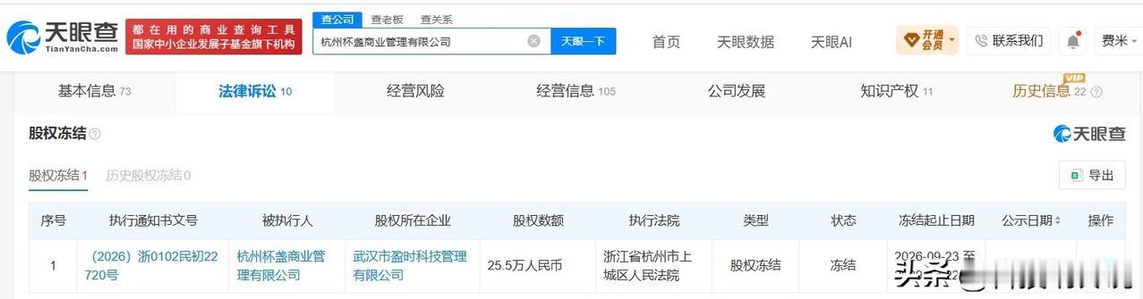 【王思聪公司25.5万股权被冻结 王思聪公司所持25.5万股权被冻结】
天眼查A