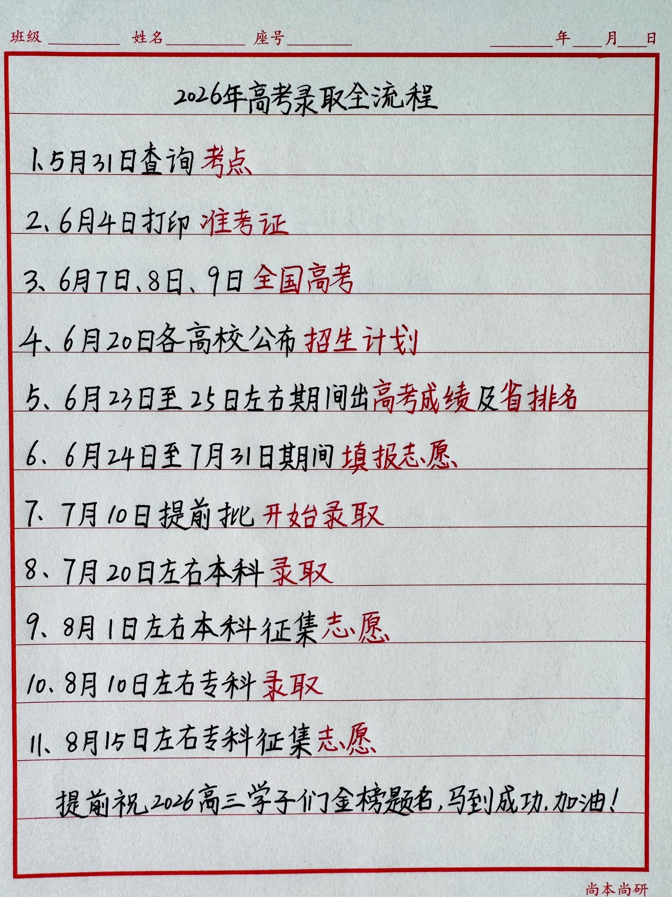 高考 录取 手写笔记 写字是一种心情 高考倒计时