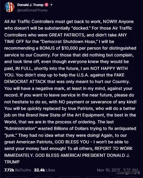 应该在美政府关门期间，正常上无薪水班的职工会补发工资吧！