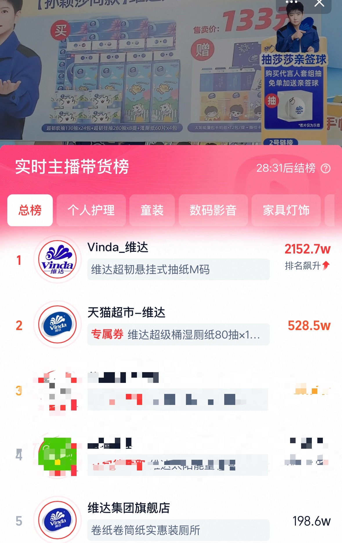带货总榜第一[泪奔][泪奔][泪奔][泪奔]孙颖莎维达品牌全球代言人﻿ ​​​