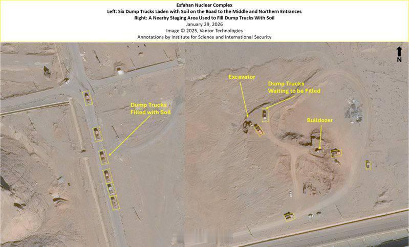 紧急消息：来自伊斯法罕核设施的最新卫星图像显示，隧道入口处有新的活动迹象，据信这