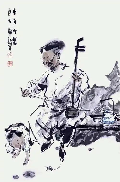 上联：翘腿拉胡常晃脑
下联：[比心]

网络图片/诚谢侵删