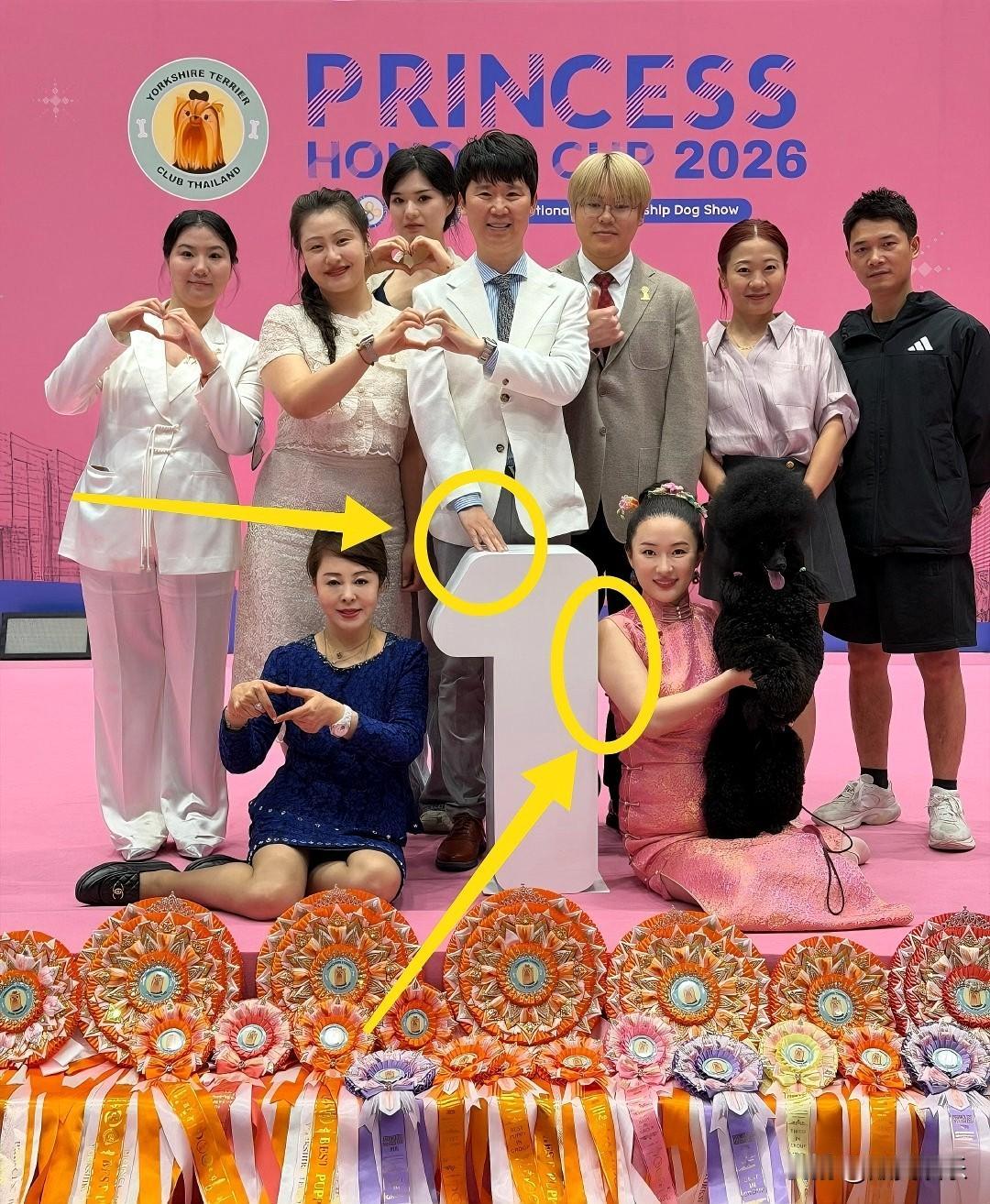 看懂了吧？这个男人值得深交！
霍思燕右手臂靠在“1”上，而“1”字底部左右角都是