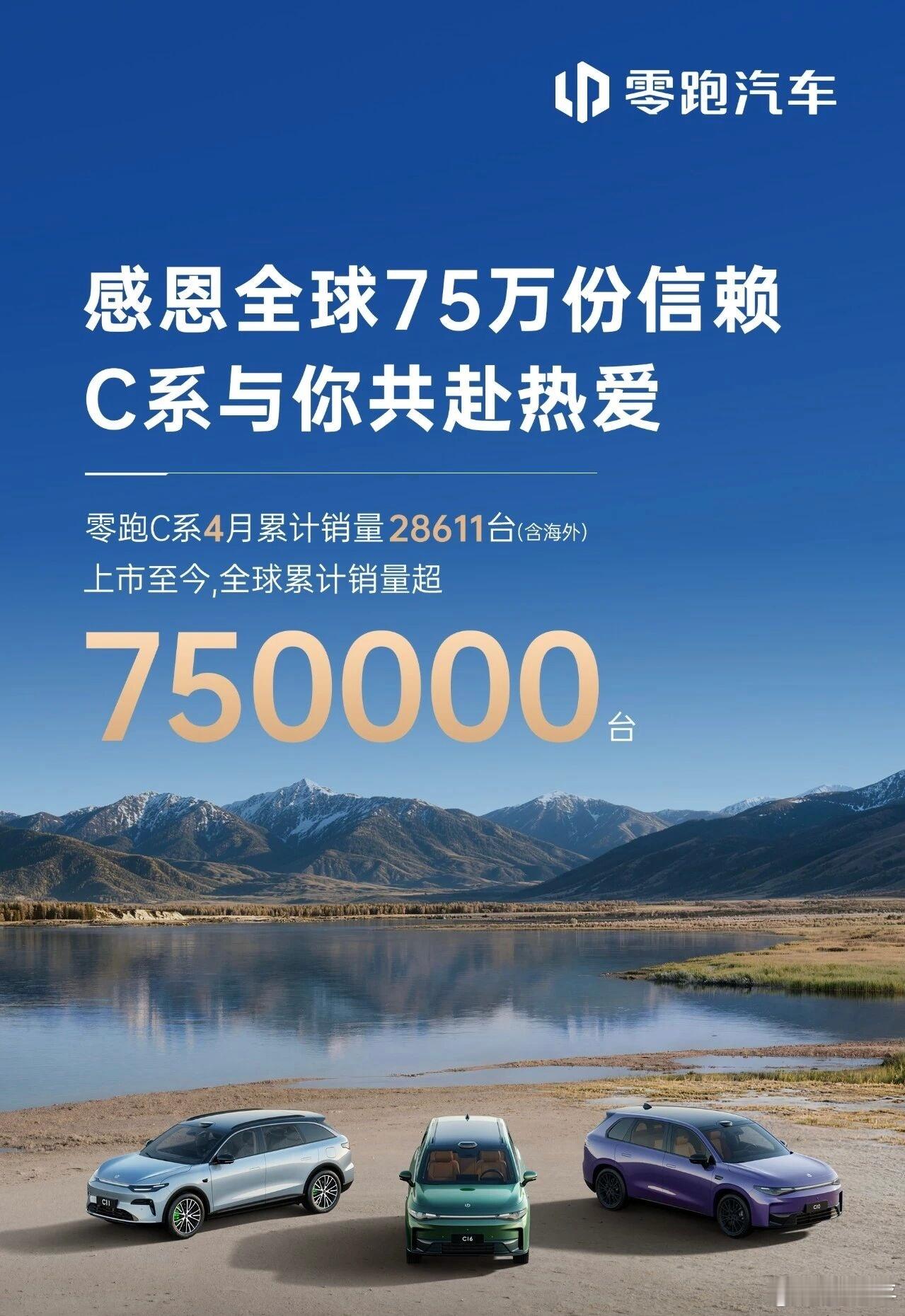 全球累计销量75万台，乍一看这数不对啊，太少了。再一看，哦仅零跑C系列就卖了这么