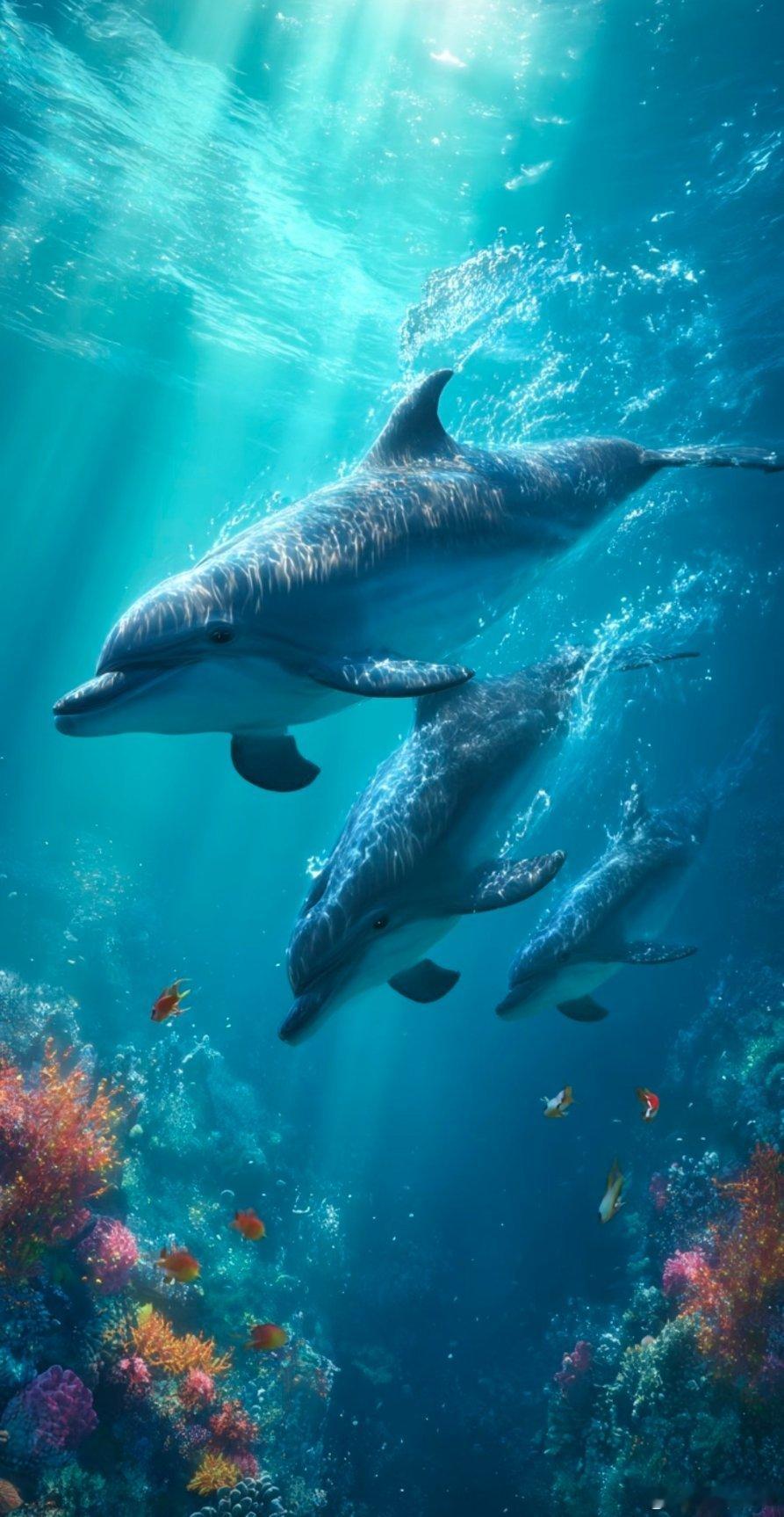 日出蓝海，豚跃晨光🐬治愈又浪漫的画面开启美好清晨，世间万般温柔，皆藏于山海与生