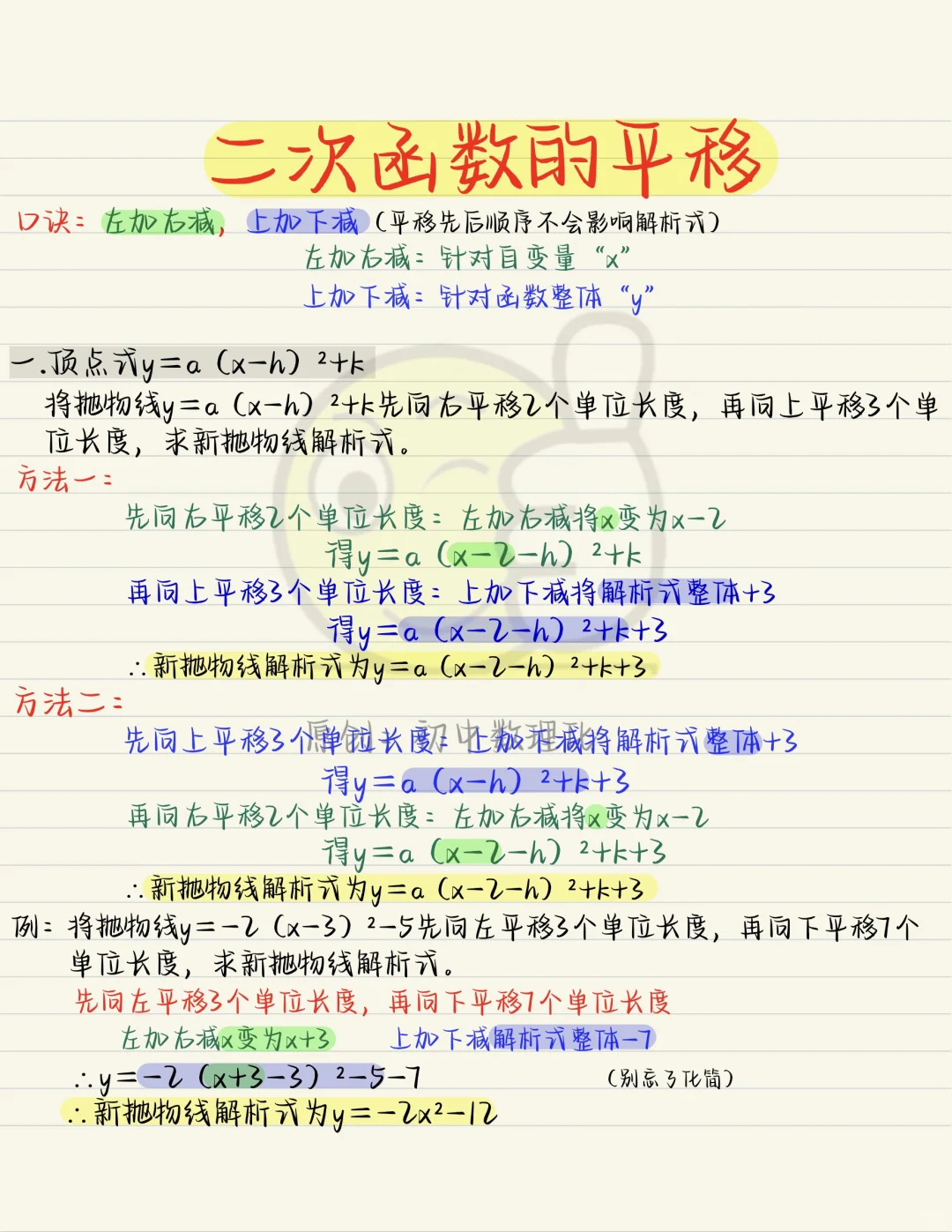 初三数学：二次函数的平移❗必看❗必考❗