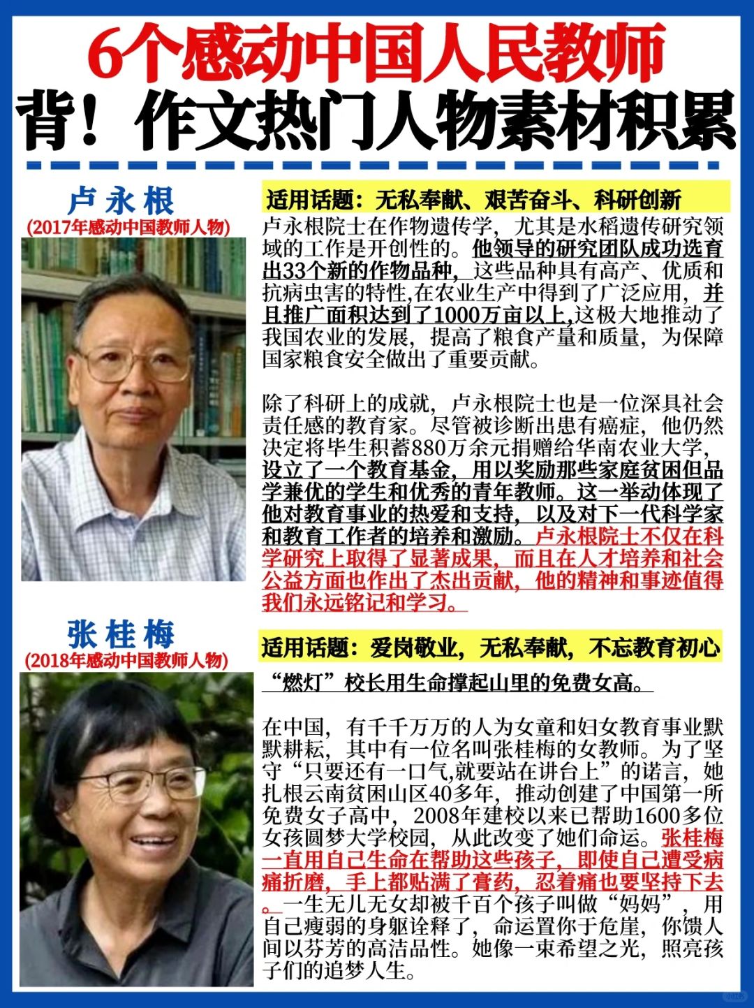 6个感动中国教师🔥作文热门素材必背人物