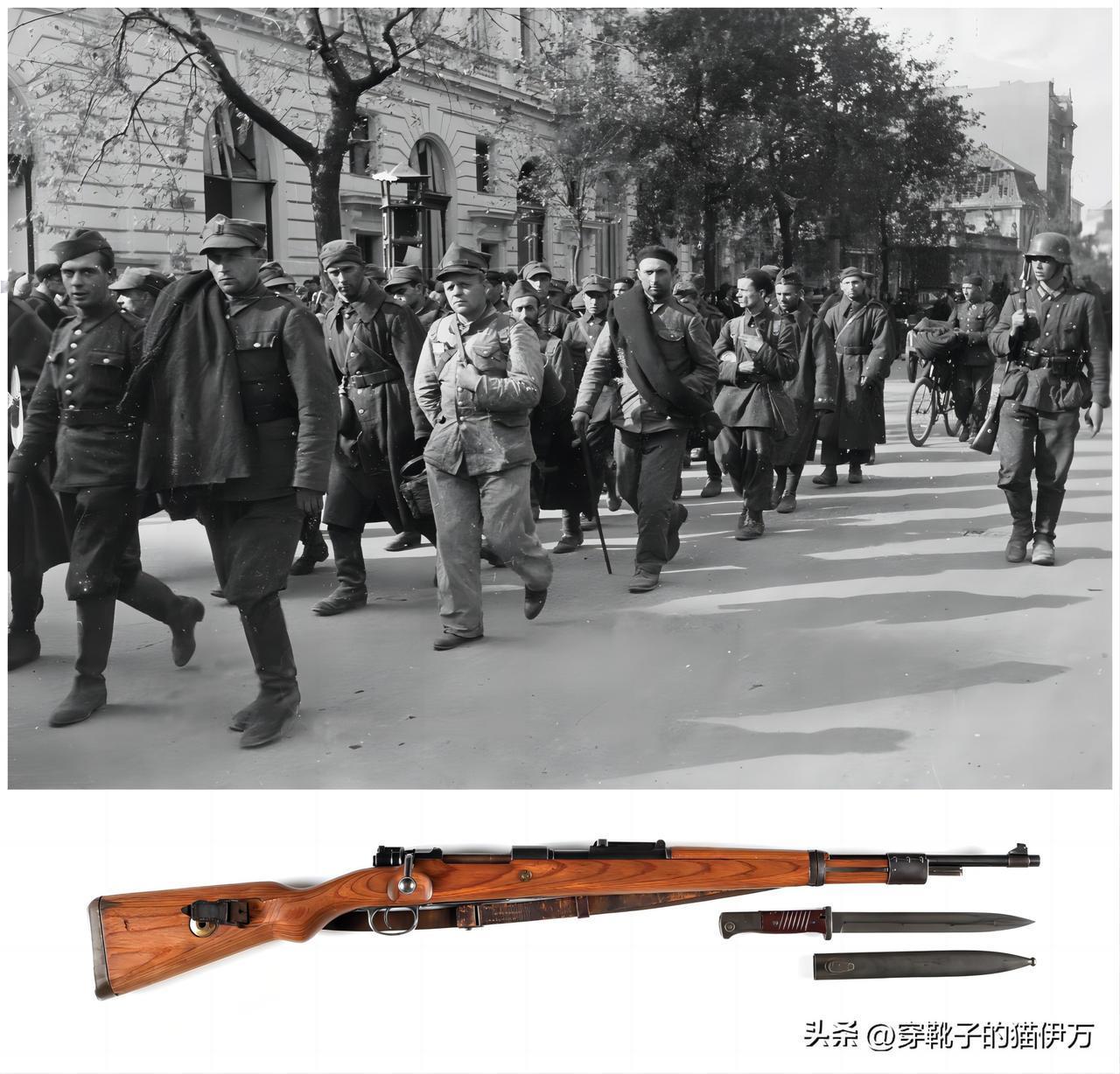 1939年，第二次世界大战，华沙街头。一名德军士兵正押送一队波兰俘虏前往战俘营，
