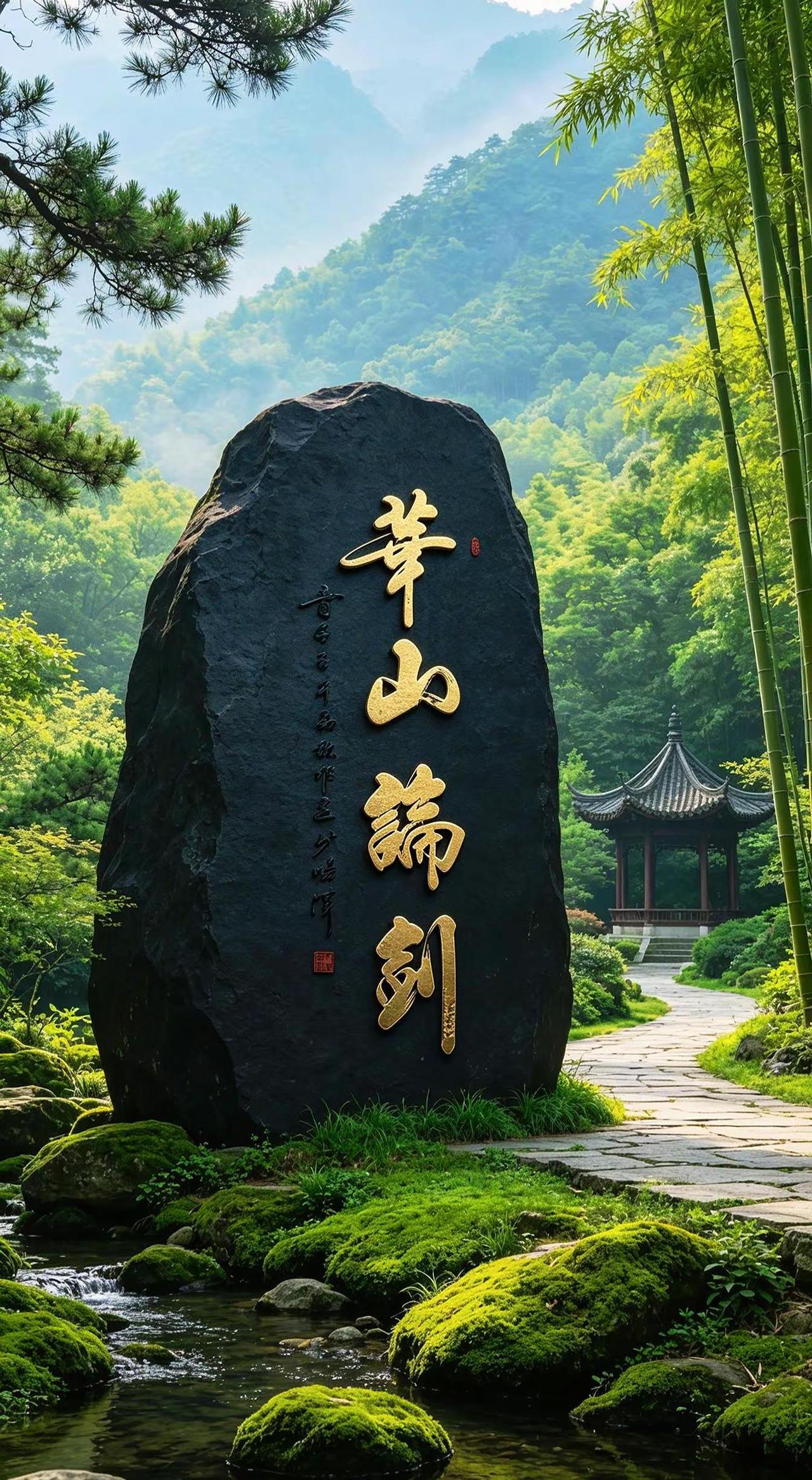 维安原创书法作品《华山论剑》AI鎏金书法原石实景照