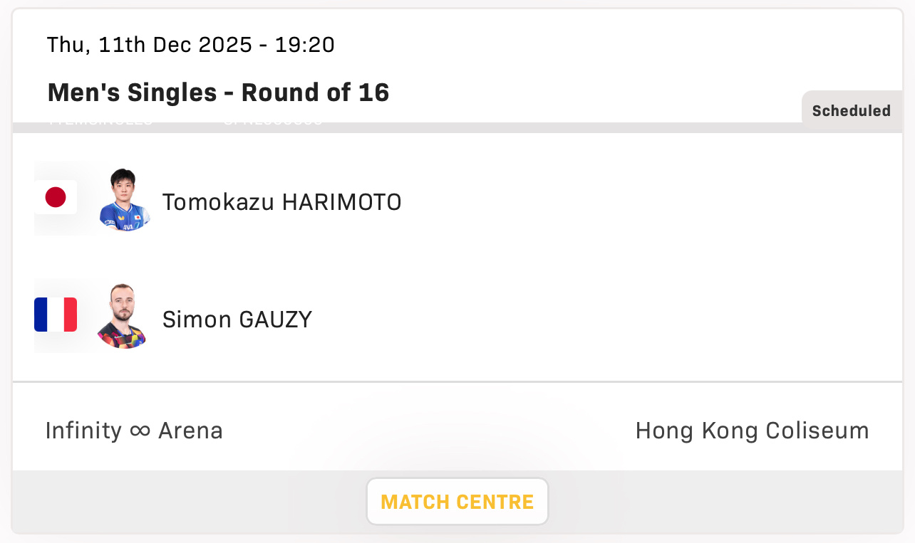 张本智和张本智和wtt香港总决赛2025 赛程 ▶️男单 R16张本智和VS 西