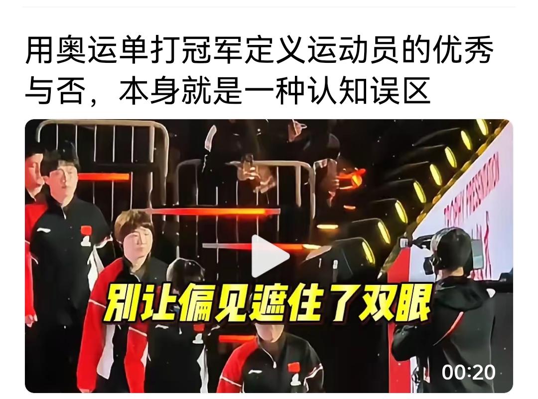 有头条网友说，用奥运单打冠军定义运动员是否是优秀，这是一种认知误区。我同意他的说