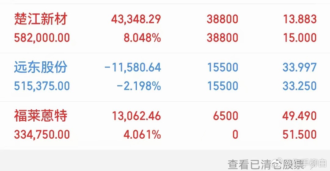 目前持有 楚江 远东 福莱静待花开 收工前记得给柳白点赞178只是记录 仅供参考