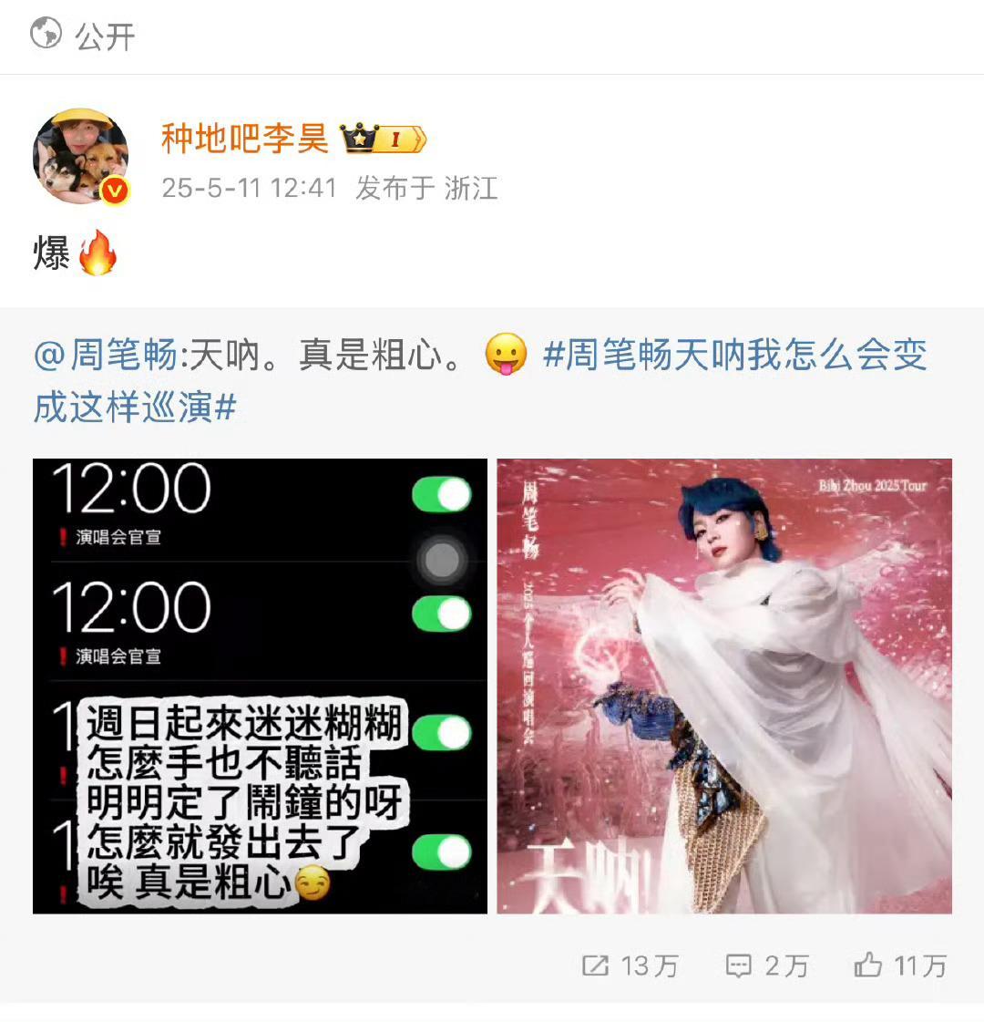 李昊为周笔畅演唱会打call世界上最好的bibihoho[可怜][可怜][可怜]