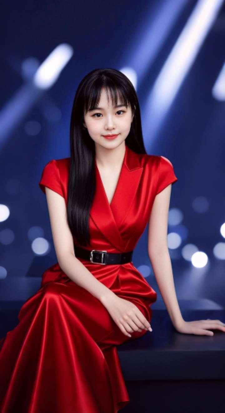 AI扩图 AI红影佳人