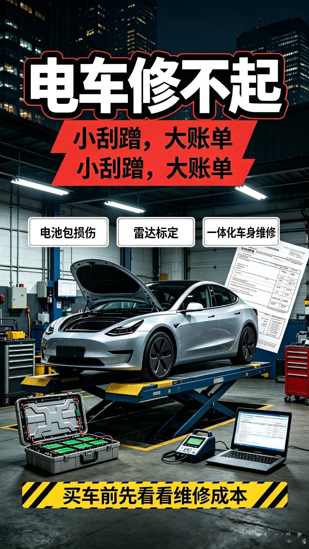 电车买得起修不起电车不是所有维修都贵，是「事故维修、三电、雷达传感器」很贵；日常