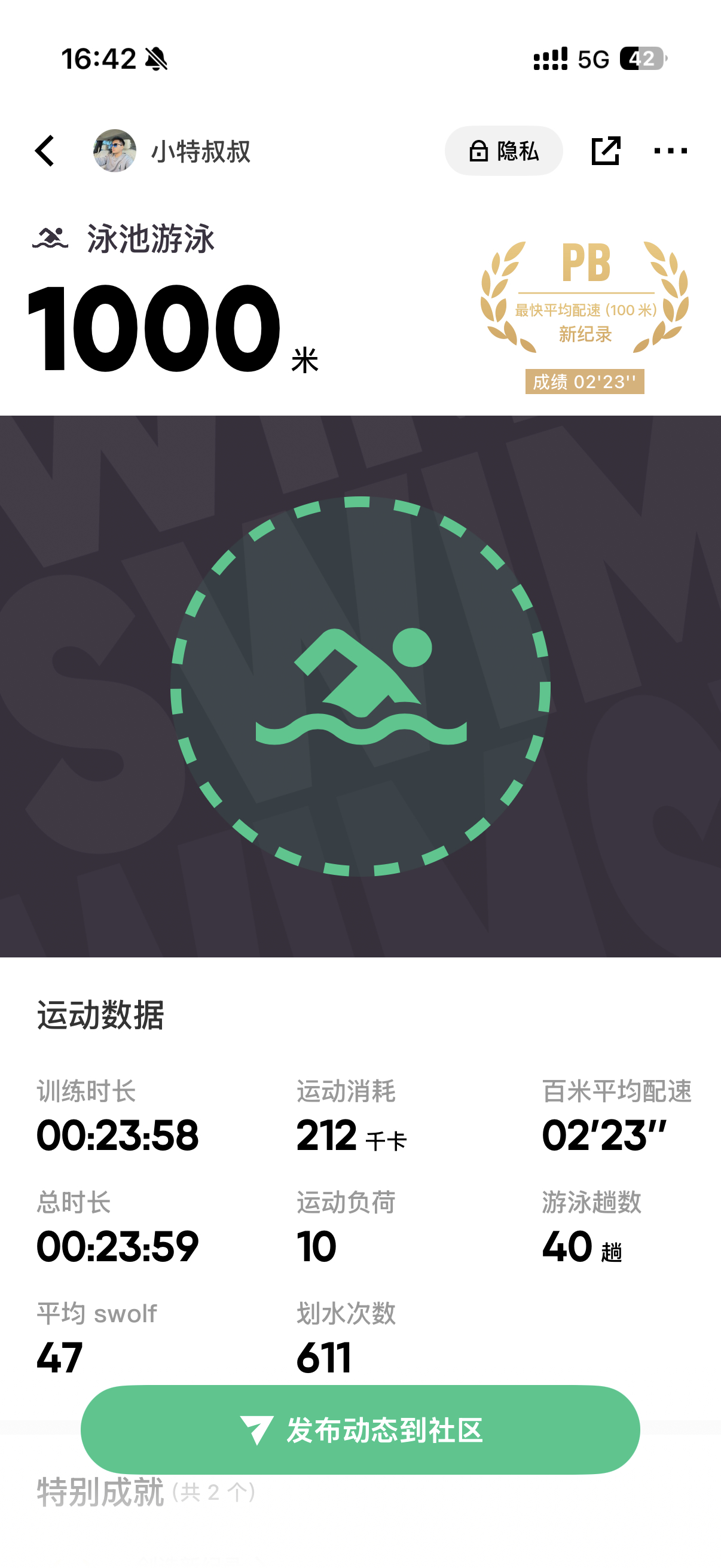 新纪录！1000米第一次游进24分钟！ 