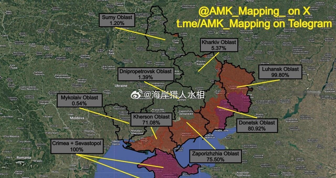 截至2026年1月1日俄军控制不同地区比例：

克里米亚及塞瓦斯托波尔：100%
