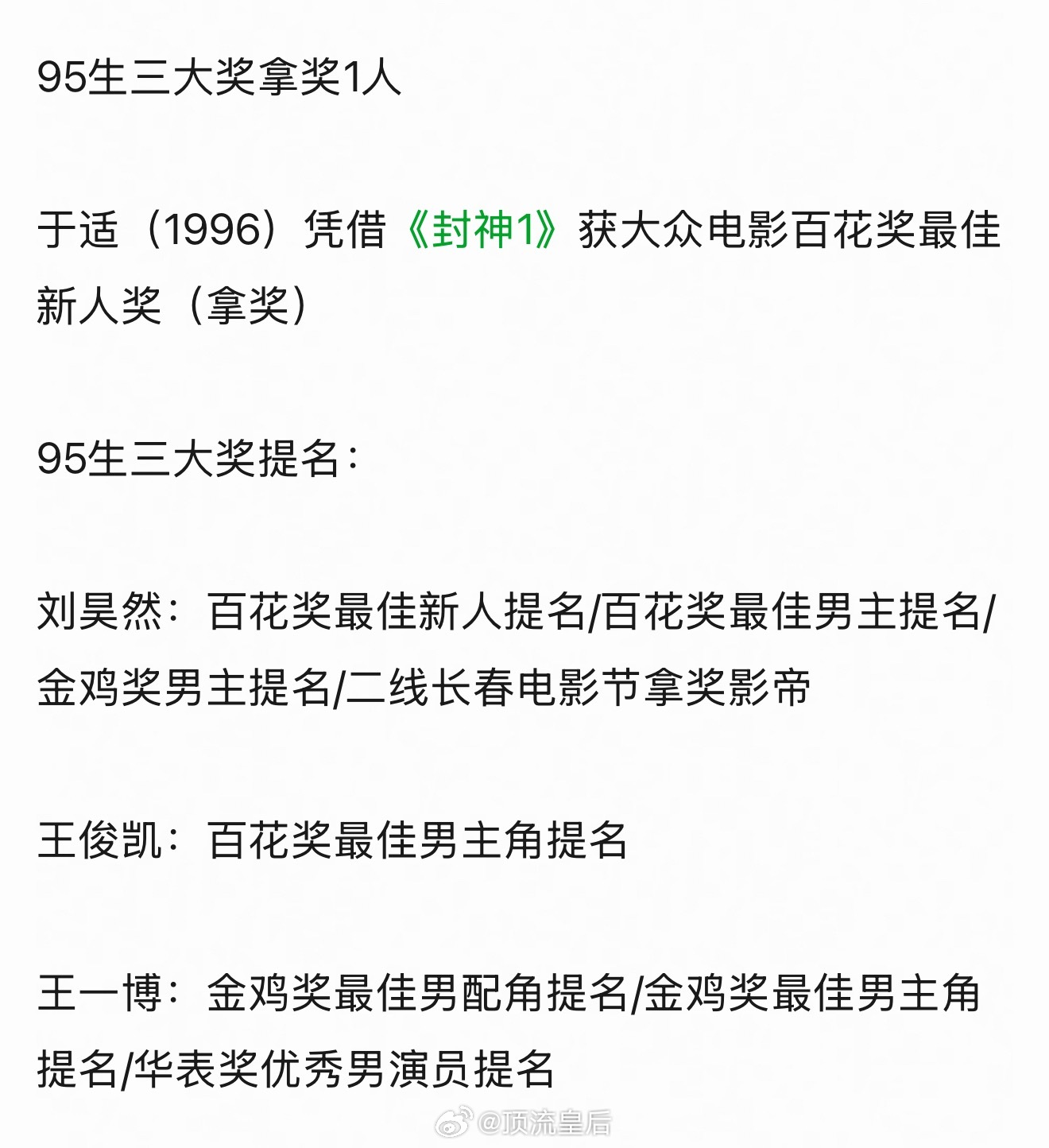 才发现，王一博奖项提名的含金量好高。 
