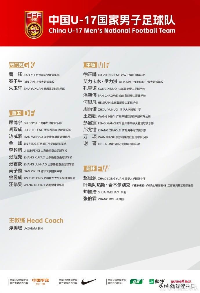 当中国足协正式公布U-17国家男子足球队最新集训名单，红底白字的官方海报上，30