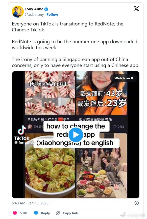 【为什么 TikTok 用户在禁令抗议中转向 Rednote】（福布斯）TikT