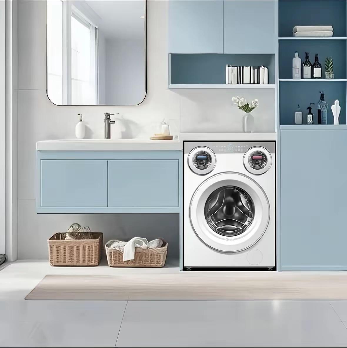 美的可爰多三筒一体洗烘机，高能效+自清洁，健康洗护一步到位。小污渍去得净，衣物蓬