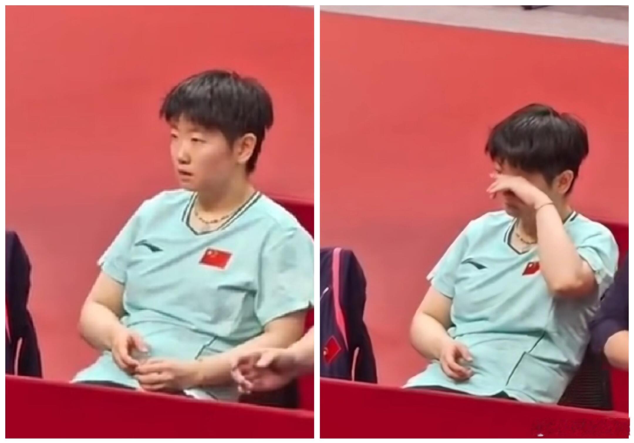 孙颖莎看起来有点累了孙颖莎肉眼可见的疲劳打完自己的对局，孙颖莎在场边观战队友比赛