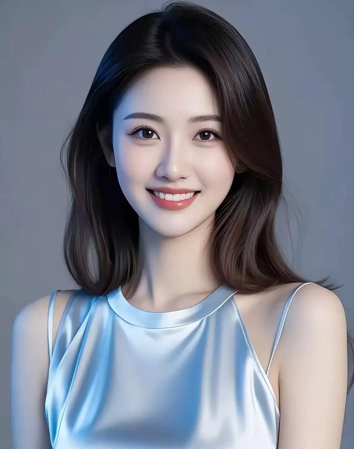 甜美笑容，温柔可人，蓝白相间，清新动人！