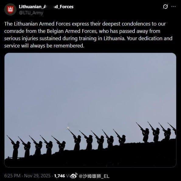 一名比利时士兵在立陶宛参加训练时死亡。 