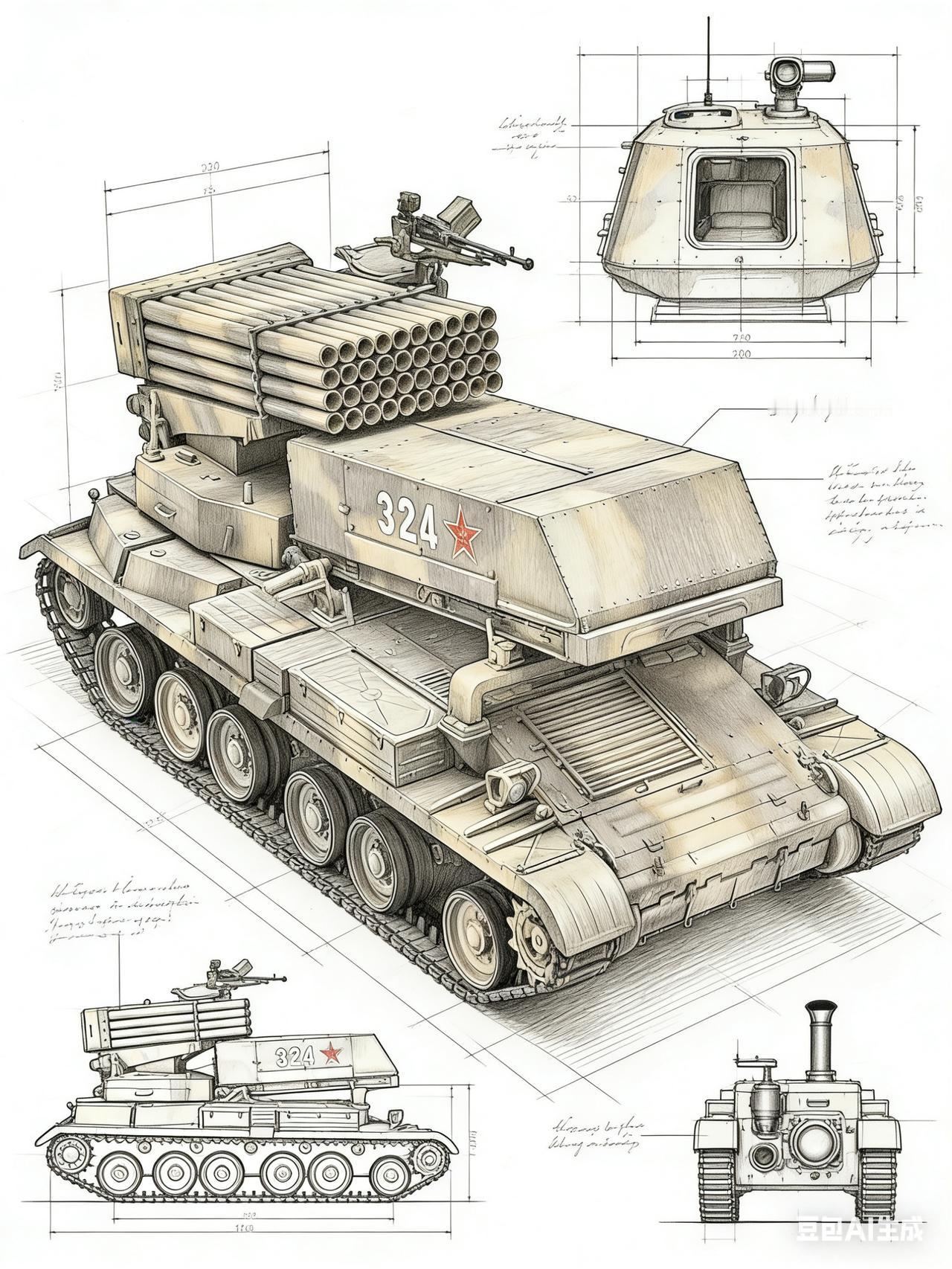 用ai制图画了几张40管自行火箭炮炮插画，分享给大家。喜欢的自取哦