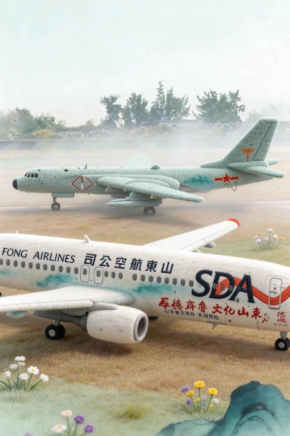 轰六与民航客机同框·珠海金湾机场