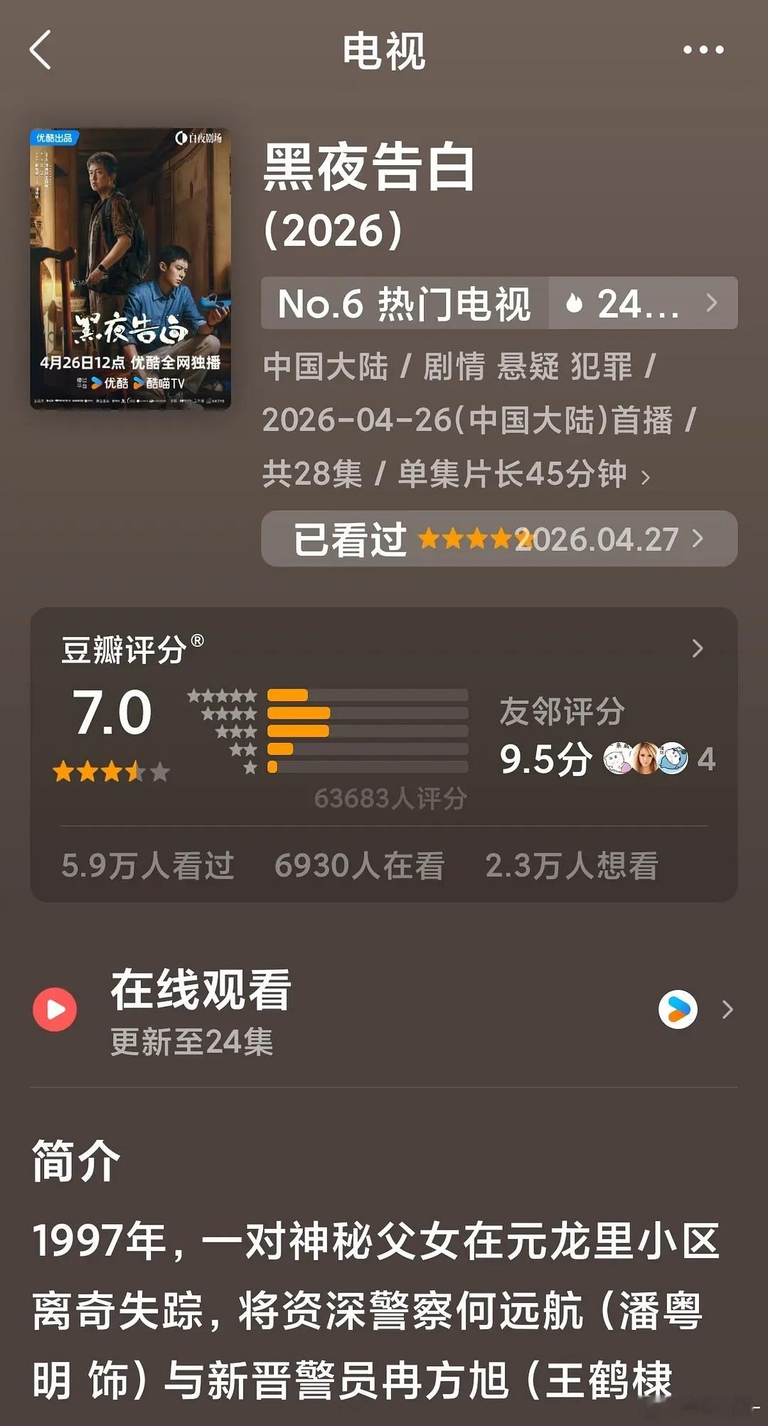 黑夜告白开分了！ 7.0 大家觉得高了，还是低了？ 