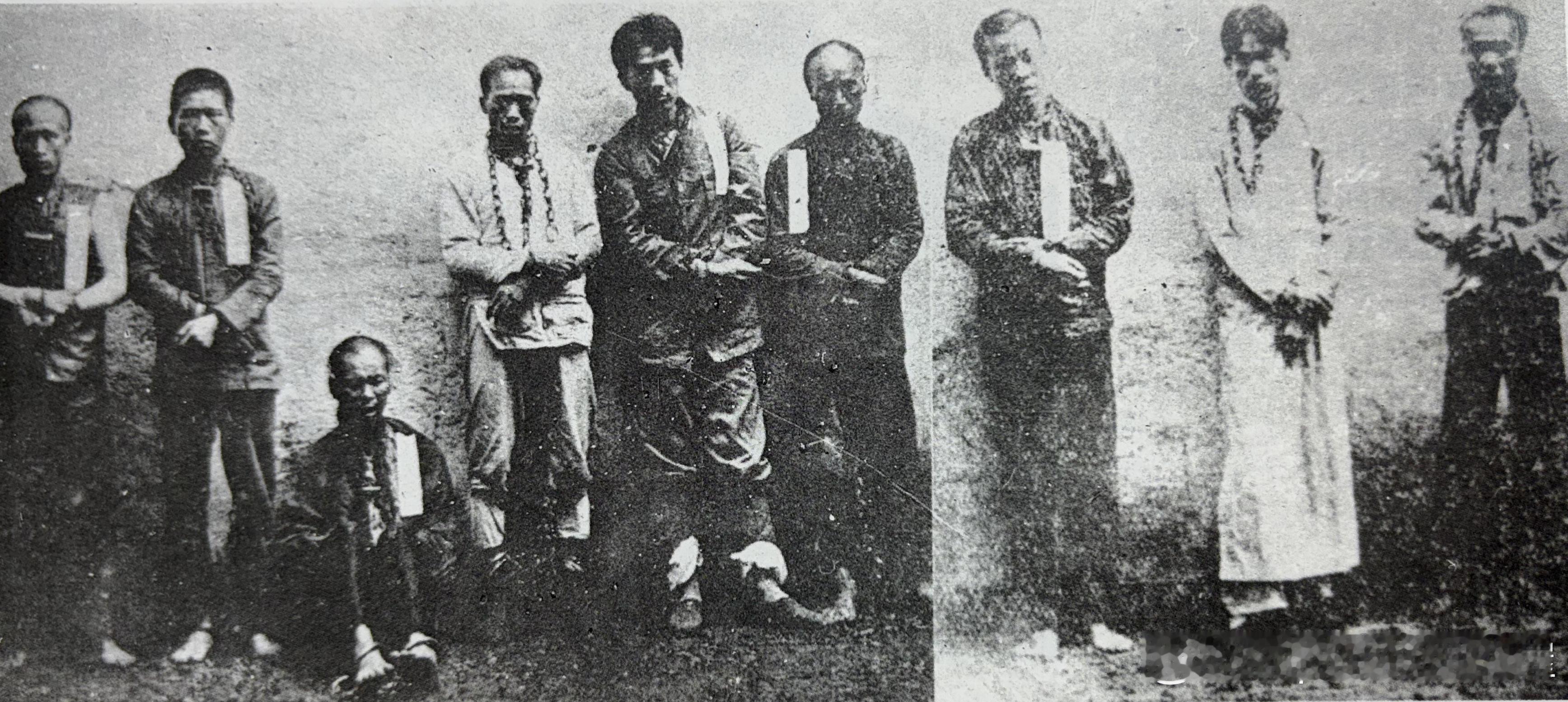 1911年4月广州起义失败后，清廷残酷捕杀革命党人。这是（右起）罗联、饶辅廷、罗