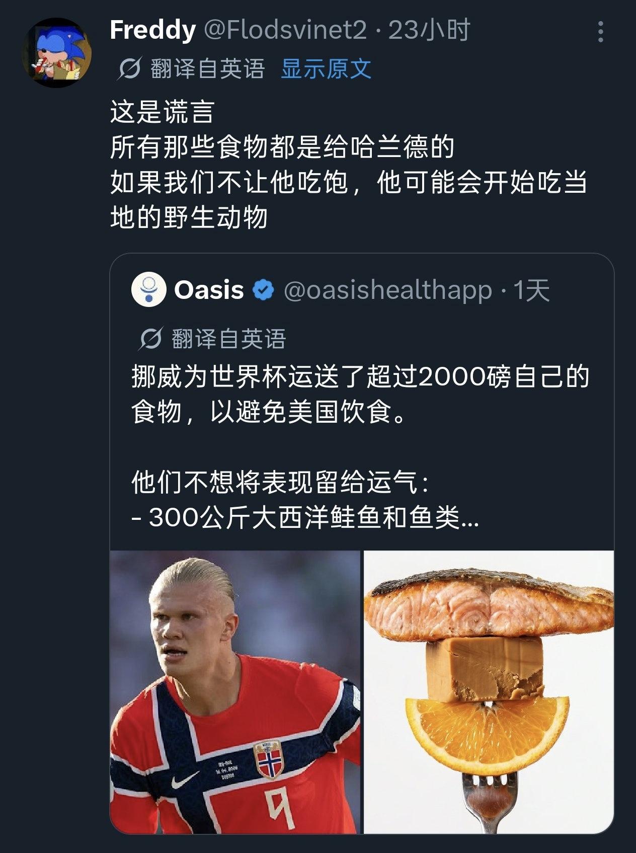 热心球迷开始担心哈兰德出战美加墨世界杯可能会吃当地野生动物，刷到这条我是真的没绷