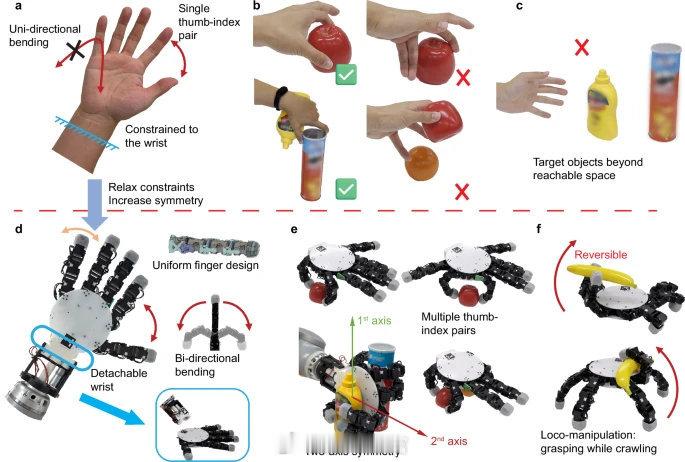 瑞士洛桑联邦理工学院研发出可脱离机械臂自主爬行的双面抓握机器人，能连续抓取多个物