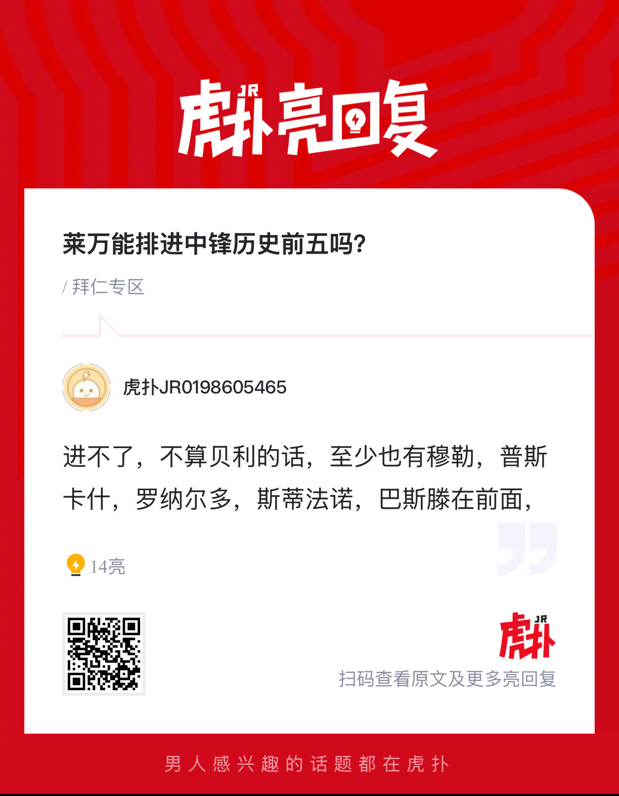 你觉得莱万能排进中锋历史前五吗？ 