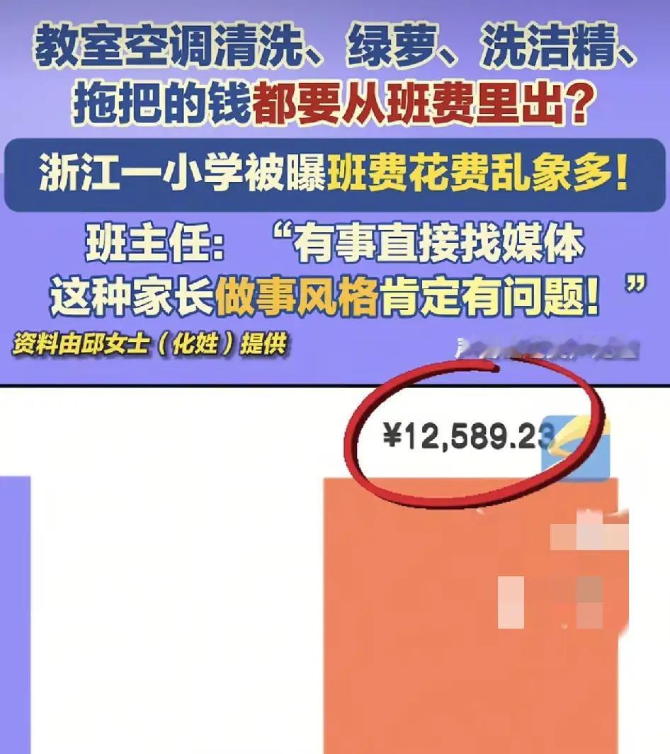 浙江一位小学生家长觉得班费花的有问题，不能把班级空调清理费和买拖把、绿萝等都算上