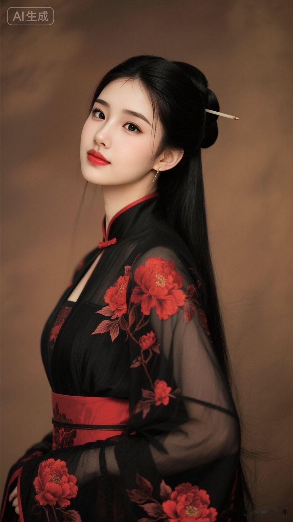 东方美人，黑纱红花，韵味十足