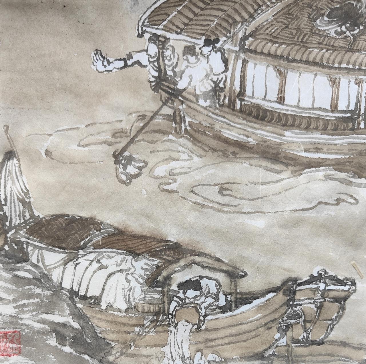 碗子的纸片水墨《慕古手追系列No:6》