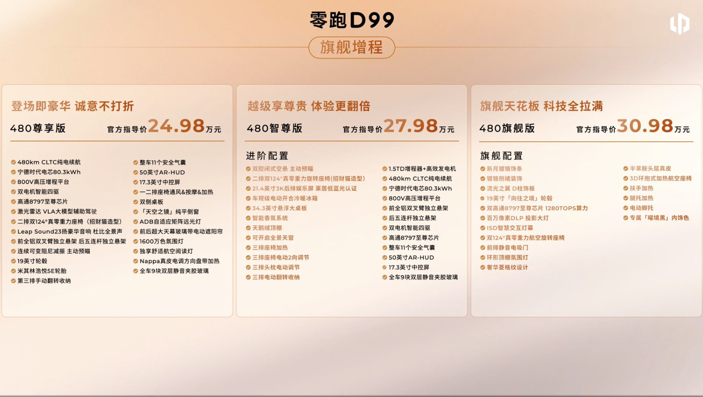 零跑D99直接上市 零跑不玩虚的，大家都在猜零跑D99预售价，人家直接正式上市了