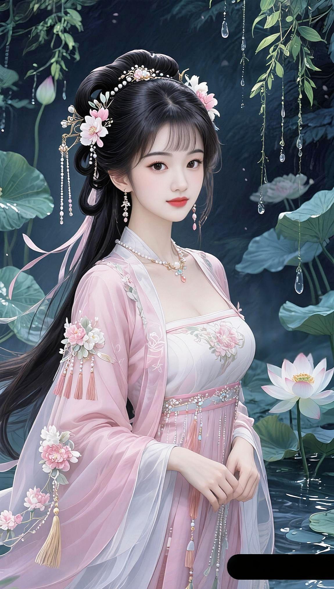 AI古风美人图 抖音ai创作 荷花仙子 荷花与美人 国风古韵