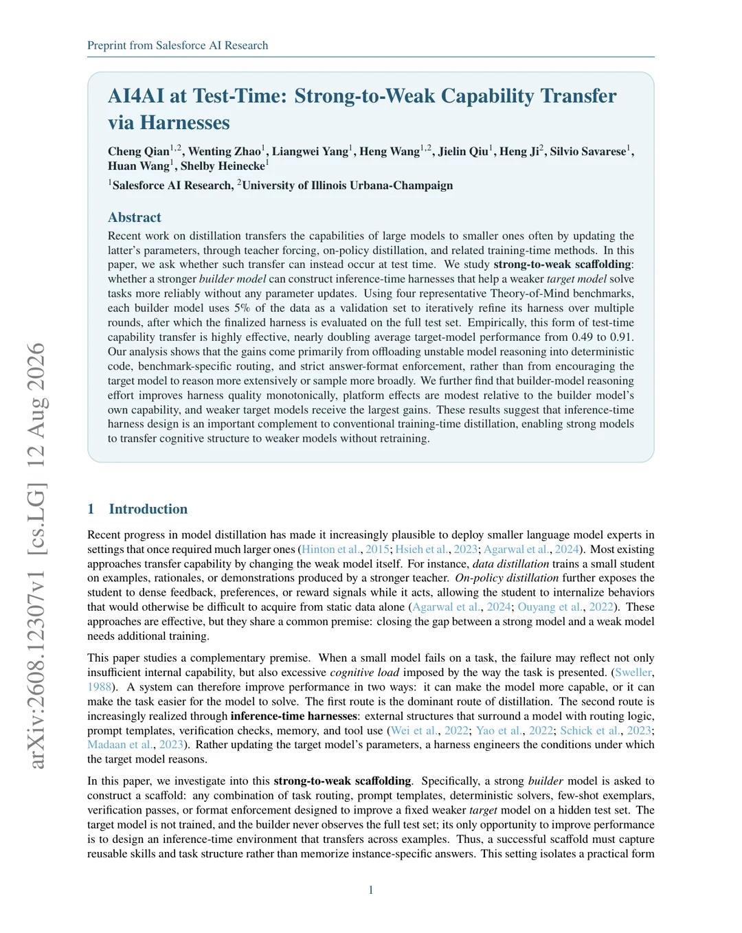 Harness：LLM能力迁移
📕摘要翻译：传统能力蒸馏通常要更新小模型参数。